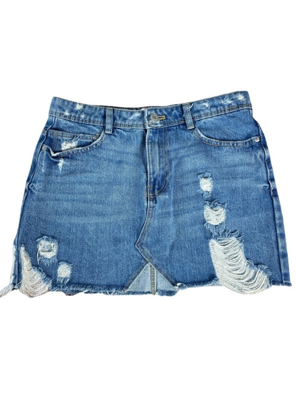 ✅ Zara Distressed Denim Mini Skirt Blue Wash 100% cotton Size S